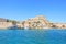 Boats in harbor by Spinalonga fortress