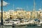 Boats in harbor of Valletta, capital of Malta. Scenic view of maltese coast with ships and traditional houses. Popular famous