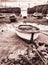 Boats in harbour at Mousehole,Cornwall at low tide