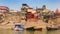 Boats and historic stairs at the Narad Ghat in Varanasi