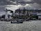 Boats, historical ships at King Street wharf before a storm, Sydney