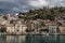 Boats and houses in a village in Poros Island