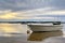 Boats between islands during a sunrise storm near Brisbane, Australia