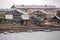 Boats at Kolyma river coast in outback town