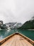 Boats on Lago di Braies mountain lake