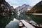 Boats on Lago di Braies mountain lake