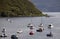 Boats on a lake in the mountains