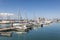 Boats lie in the harbor Marina Rubicon in Playa Blanca