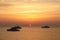 Boats in the Ligurian sea at sunrise