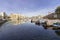 Boats at Limehouse Basin Marina, near Canary wharf riverside, London