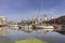 Boats at Limehouse Basin Marina, near Canary wharf riverside, London