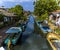 Boats line the banks of the Dutch Canal in Negombo, Sri Lanka