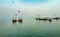 Boats lined up in Triveni Sangam, Prayagraj, Allahabad, India