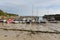 Boats low tide Newquay harbour Cornwall England UK