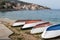 Boats lying on the beach of Valun on a cloudy day in spring