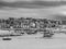 Boats lying on a sandbank at low tide at St Ives in Cornwall