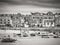 Boats lying on a sandbank at low tide at St Ives in Cornwall