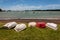 Boats lying upside down on shore in Bay of Islands