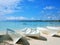 Boats, lying on a white sandy beach on Guadeloupe in the Caribbean