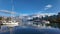 Boats in Marina with City Scape, Buildings. Urban City. Fall Season. Coal Harbour Downtown Vancouver