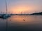 Boats, marina at dawn, sunrise clouds,Thessaloniki Greece