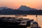 Boats on the mekong river by sunset