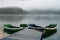 Boats on misty morning