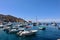 Boats moored in Avalon Harbor on Catalina Island