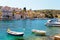 Boats moored in the harbor of a small town Splitska - Croatia, island Brac