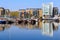 Boats moored at Limehouse Basin Marina