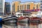 Boats moored at Limehouse Basin Marina