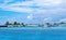 Boats moored at Male Harbor, Maldive island on a sunny blue cloudy sky