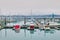 Boats moored at marina