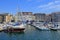 Boats moored in Marseille harbor