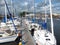 Boats moored at Porthmadog harbor.