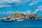 Boats mooring next to the Palaio Frourio at Greek island Corfu