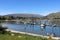 Boats at moorings at Wanaka on Lake Wanaka, NZ