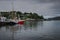 Boats in Oban harbor on a cloudy day, Scotland