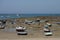 Boats off the coast near the beach of La Catalina in Cadiz.