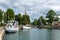 Boats passing a bridge at the Gota Canal