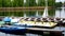 Boats Pier in Danube River Vienna, Austria, Europe