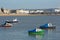 Boats and Pier in Weston-super-Mare bay and sea front view