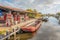 Boats and pleasure yachts in the port of Terherne in Friesland, Netherlands