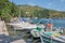 Boats in the port of Kouloura in Corfu, Greece.