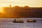 Boats in Portugalete at sunset