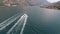 Boats sail along the bay along the coast of Prcanj. Montenegro