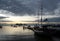 Boats, sailboats and a cruise ship in ArmaÃ§Ã£o beach in Buzios, Rio de Janeiro, during the sunset