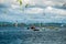 boats sailboats windsurfers sea seagulls sky