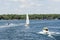 Boats sailing in Admiralty group, 1000 islands, Ontario, Canada