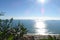 Boats in the sea with sun reflections, Mediterranean sea